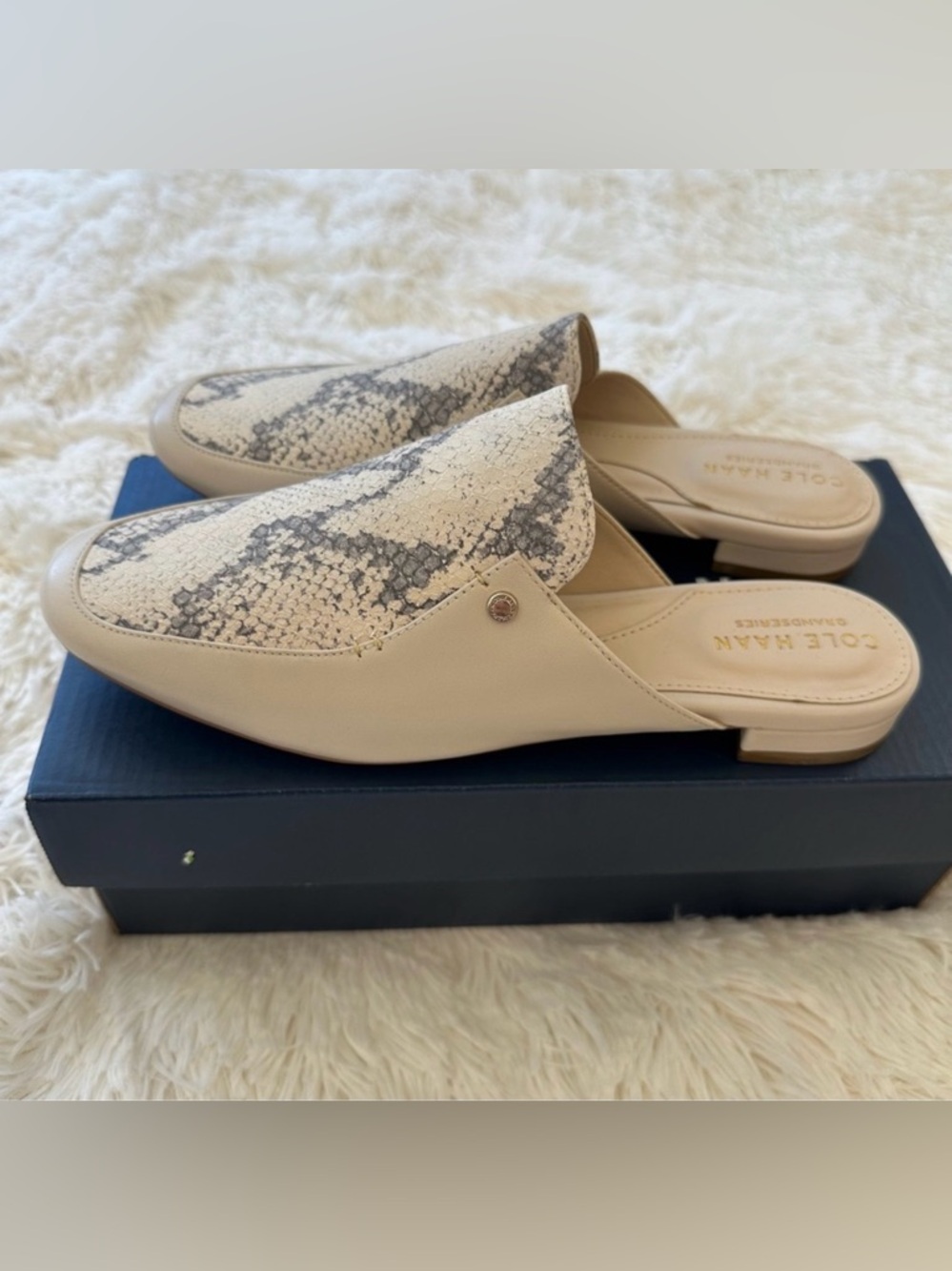 Cole Haan Ryan Mule Pumice Stone Snake Print Leather Shoes Women’s 6 NIB